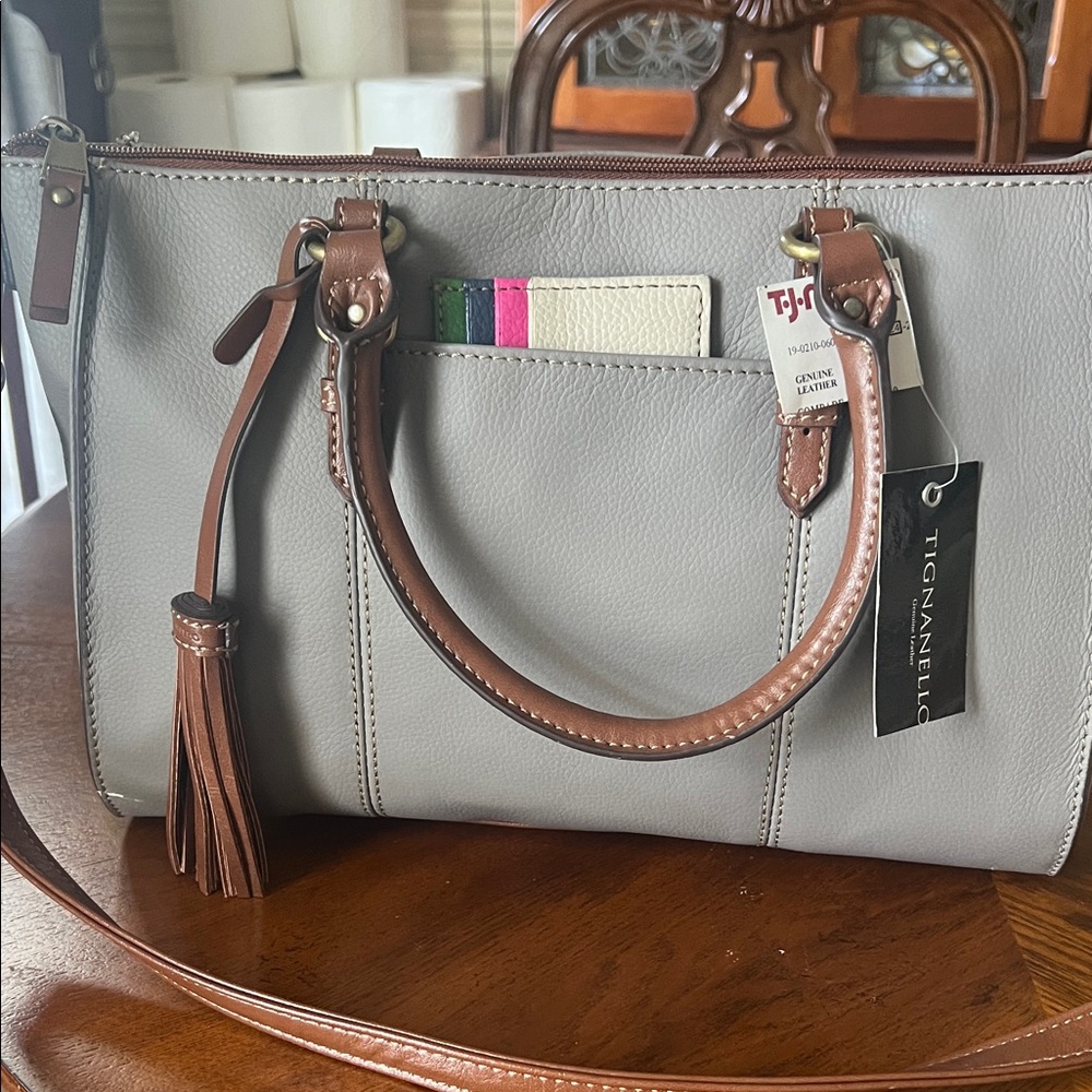 Tignanello Gray and Tan Satchel